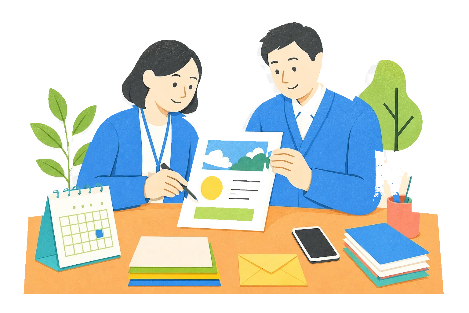 町内会のお知らせ作成や情報共有を表したイラスト